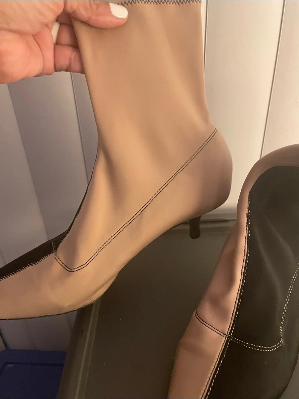 Zara Black and Nude Pointed Sock Ankle Booties